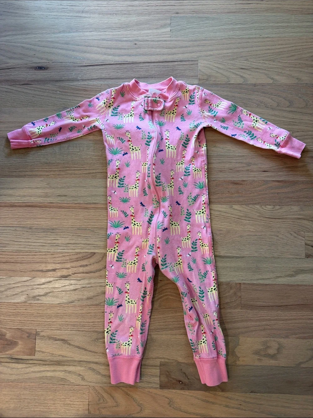 Hanna Andersson Pink Giraffe Print Kids One-Piece Pajama 2T